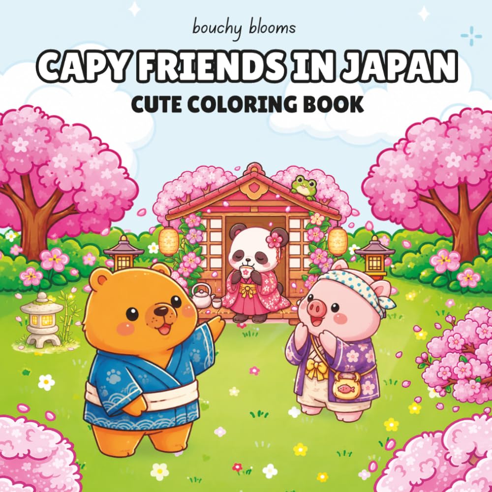 capy friends in japan: A cute japan coloring book for kids, Teens & Adults