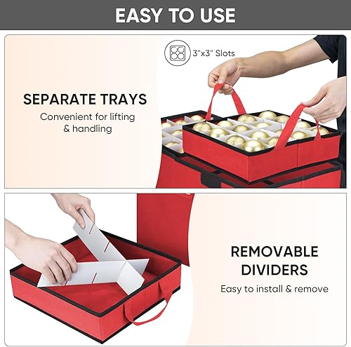 Miniatura 3 de BALEINE Caja de almacenamiento de adornos navideños con divisores, contenedor de almacenamiento de adornos navideños para adornos navideños (128