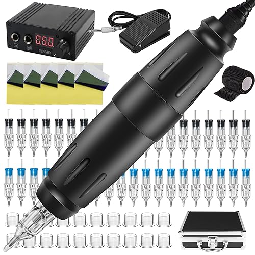 Jconly Kit de máquina profesional - CELEX Kit de máquina rotativa Fuente de alimentación de 40 agujas para artistas