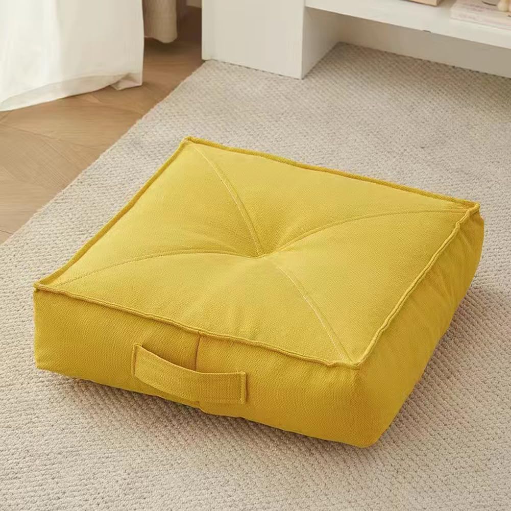 DECAKE Extra Thick 15cm Cotton Seat Cushion Pad - Round/Square Booster for Armchair Car Office Ideal Elderly Post-Operative Wheelchair Comfort (Square Yellow 60x60cm)