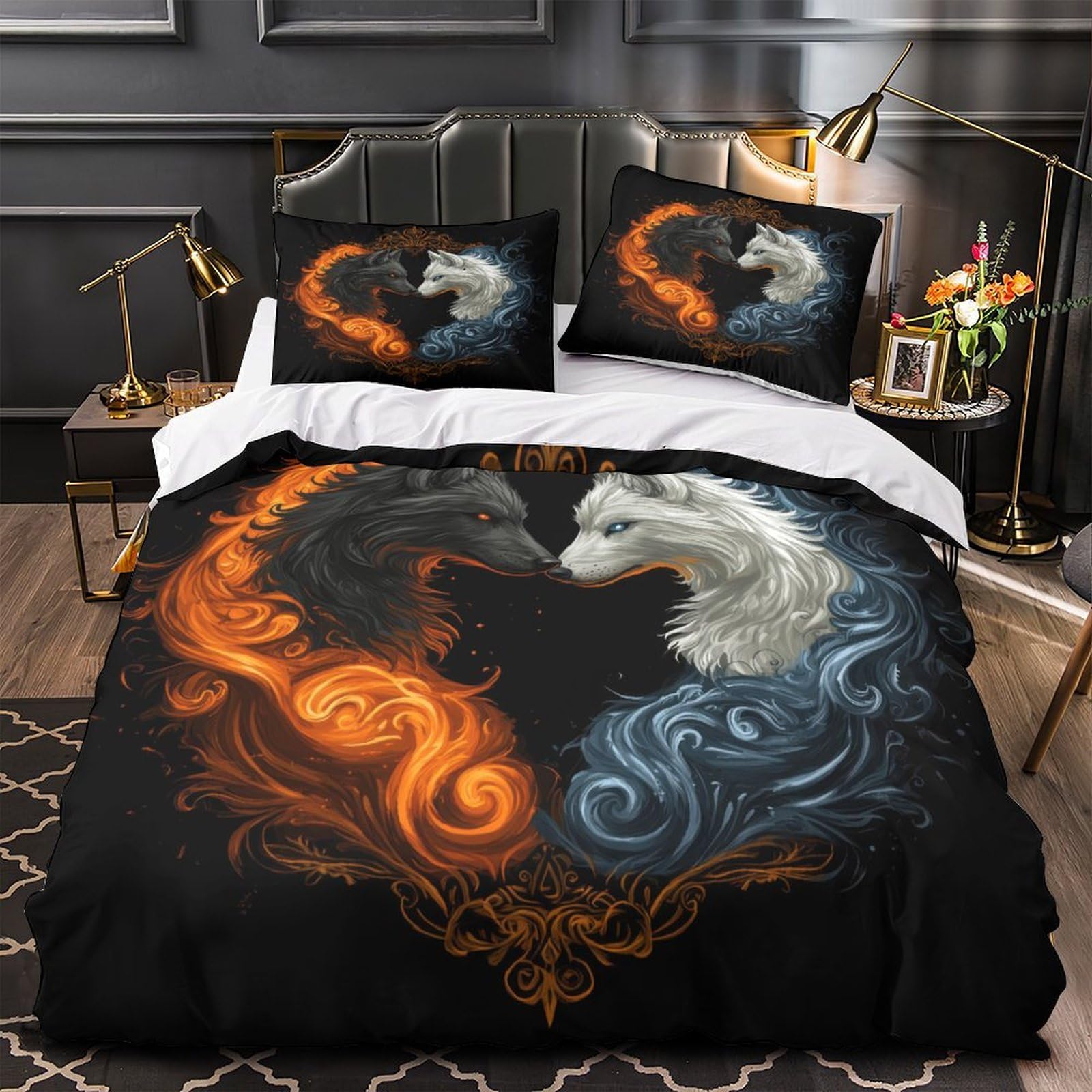 Parure de lit loup de feu 3D pour chambre d'enfant lit simple en microfibre