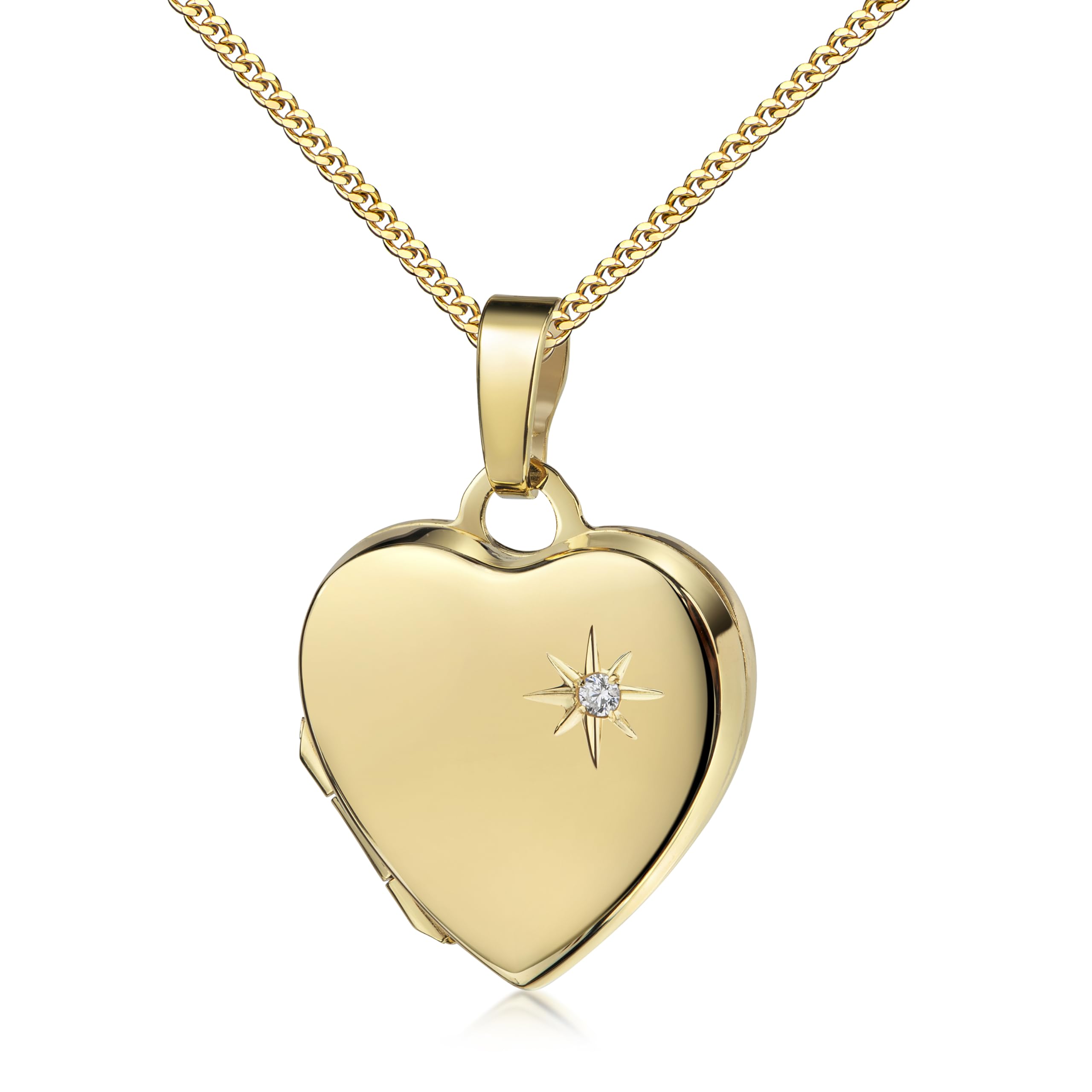Medaillon Herz 333 Gold 8 Karat mit Brillant, Herz-Amulett für 2 Bilder zum Öffnen für Damen Herzkette und Schmuck-Etui