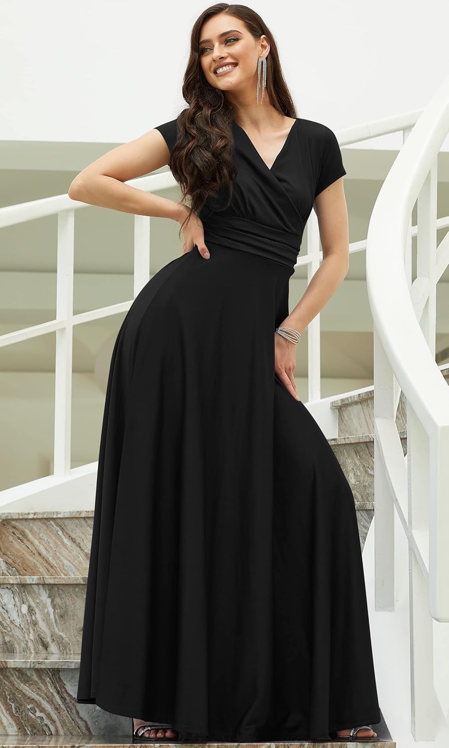 KOH KOH Womens 2026 Sexy Cap Short Sleeve V-Neck Flowy Cocktail Gown - Image 2