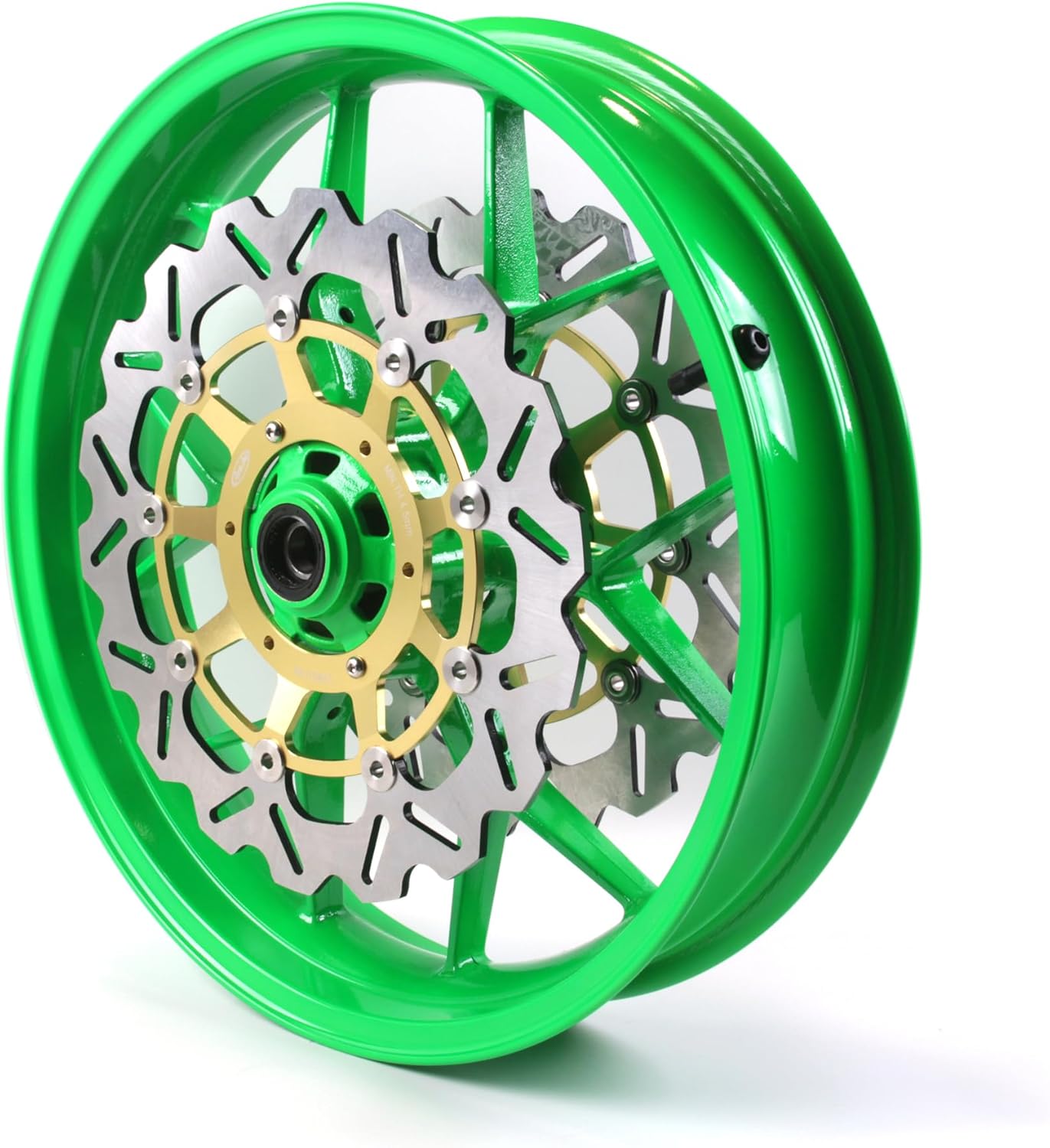 Neon Green Front Wheel Rim and Brake Discs Rotors Compatible with Honda CBR600RR 2007-2022, Motorcycle Replacement Accessories Parts