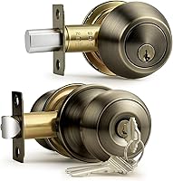 Vista 32 de Probrico Juego de pomo redondo para puerta de entrada y cerrojo de cilindro único, bronce aceitado, paquete de 1