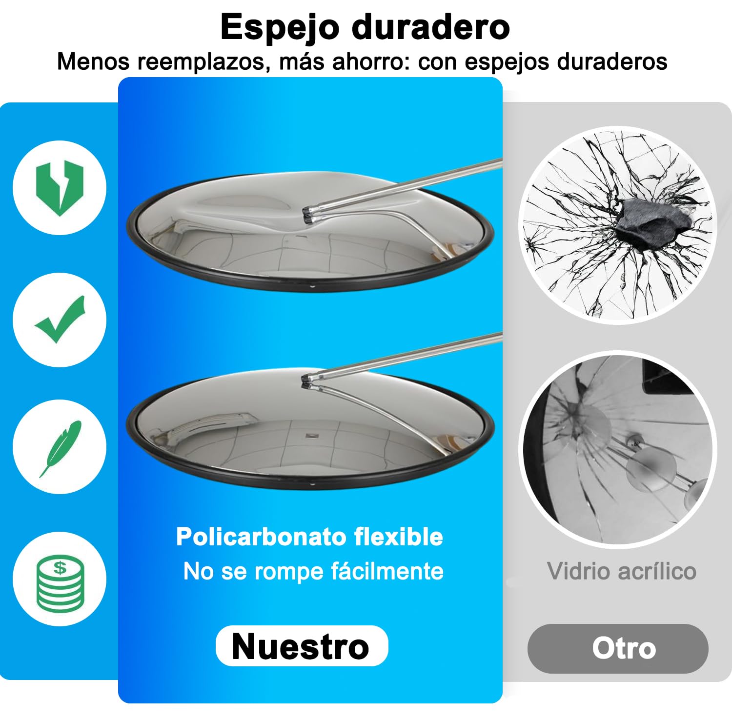 Espejo convexo negro de 60 cm – Espejo de tráfico ajustable para interior y exterior – Espejo acrílico gran angular para garaje, entrada, calle, almacén y oficina (60 cm negro)
