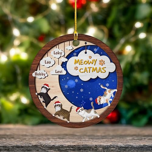 Miniatura 3 de Adorno de Navidad personalizado para los amantes de los dueños de gatos de hijo e hija, regalos para amantes de los gatos, adorno con nombre