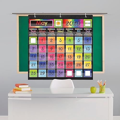 Miniatura 7 de Fulmoon Calendario de aula, juego de tablones de anuncios con calendario y tablón de anuncios con bolsillo para estaciones, festival, fecha, bolsa