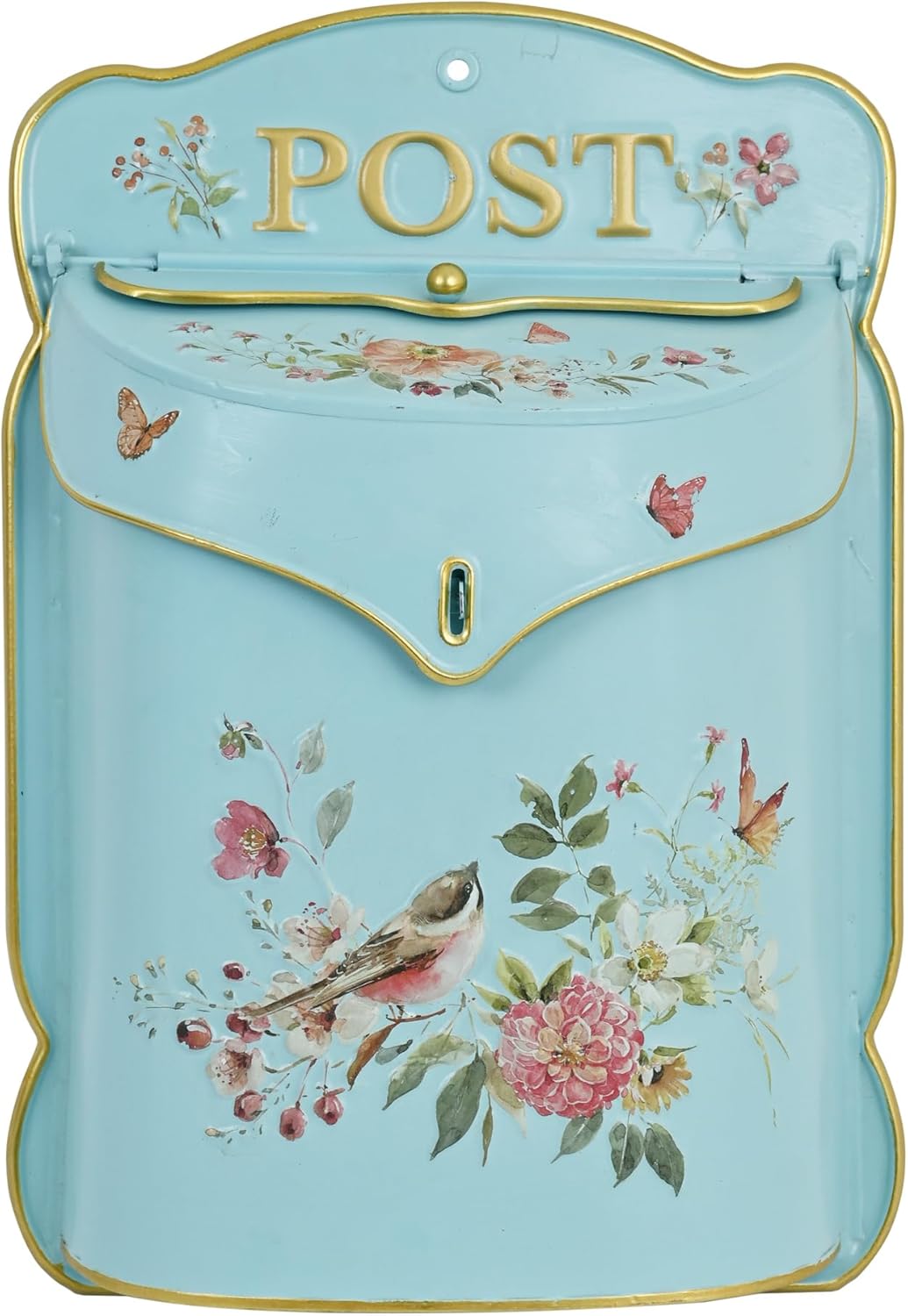 Wall Mount Mailbox for Outside House Vintage Metal Door Mailbox Antique Style Vintage English Cottage Decor Nostalgic Charm Home Decor Garden Flower Patter Decorative Boxes (Blue)