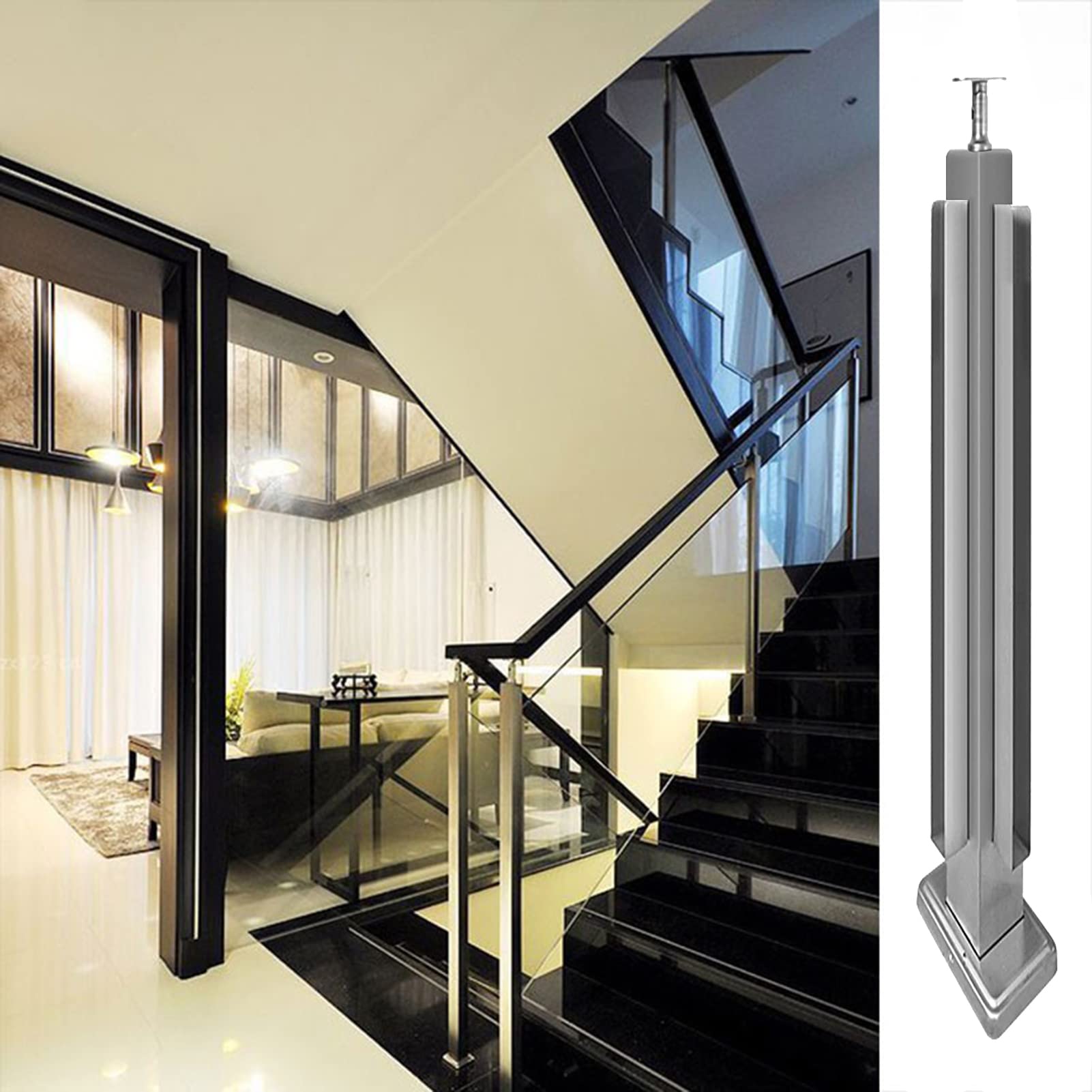 GJZNJYL Stainless Steel Glass Railing Post System - End/Mid/Corner Balustrade Panels for Patio Stairs & Indoor Staircases, 105cm/41.3", Screw Base Corner Post