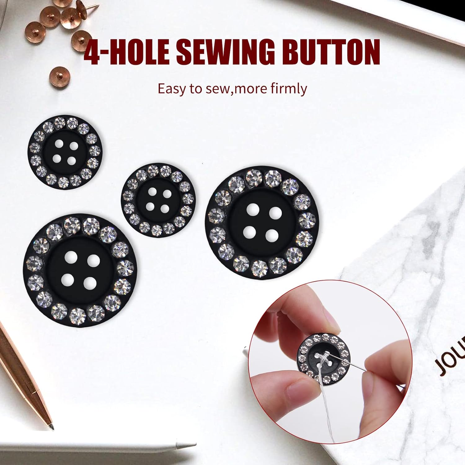 50 Pcs Resin Sewing Buttons, White Buttons 4-Holes Craft Rhinestones Buttons 3/4" (20mm) Replacement Round Crystal Button for DIY Decoration