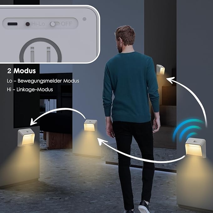 GCDFGV Rechargeable Motion Sensor Night Light - 2200mAh Battery Stair Lights Indoor, 3000K, Linkage Mode, for Bedroom Hallway Bathroom Wall - 3 Brightness Levels photo 3