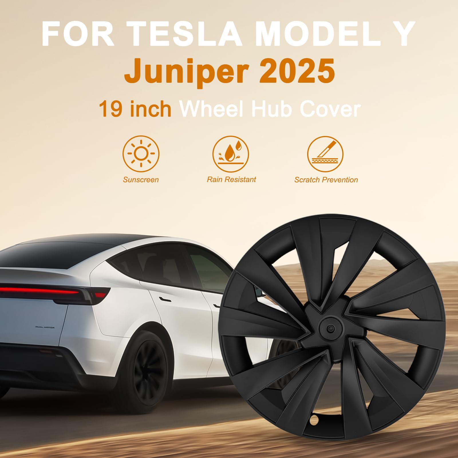 Lot De 4 Enjoliveurs De Roue 19 Pouces Pour Tesla Model Y 2025 Juniper - Protecteurs De Jante ABS Noir Mat