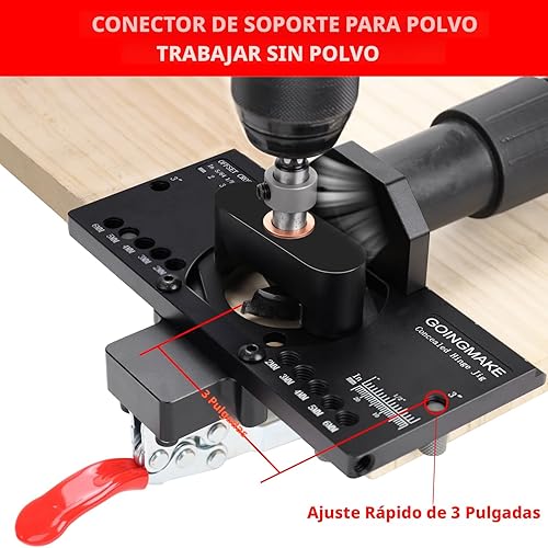 Miniatura 3 de Plantilla de bisagra oculta de metal con abrazadera rápida y adaptador de vacío de polvo, plantilla de bisagra de puerta oculta de 1.378 in,