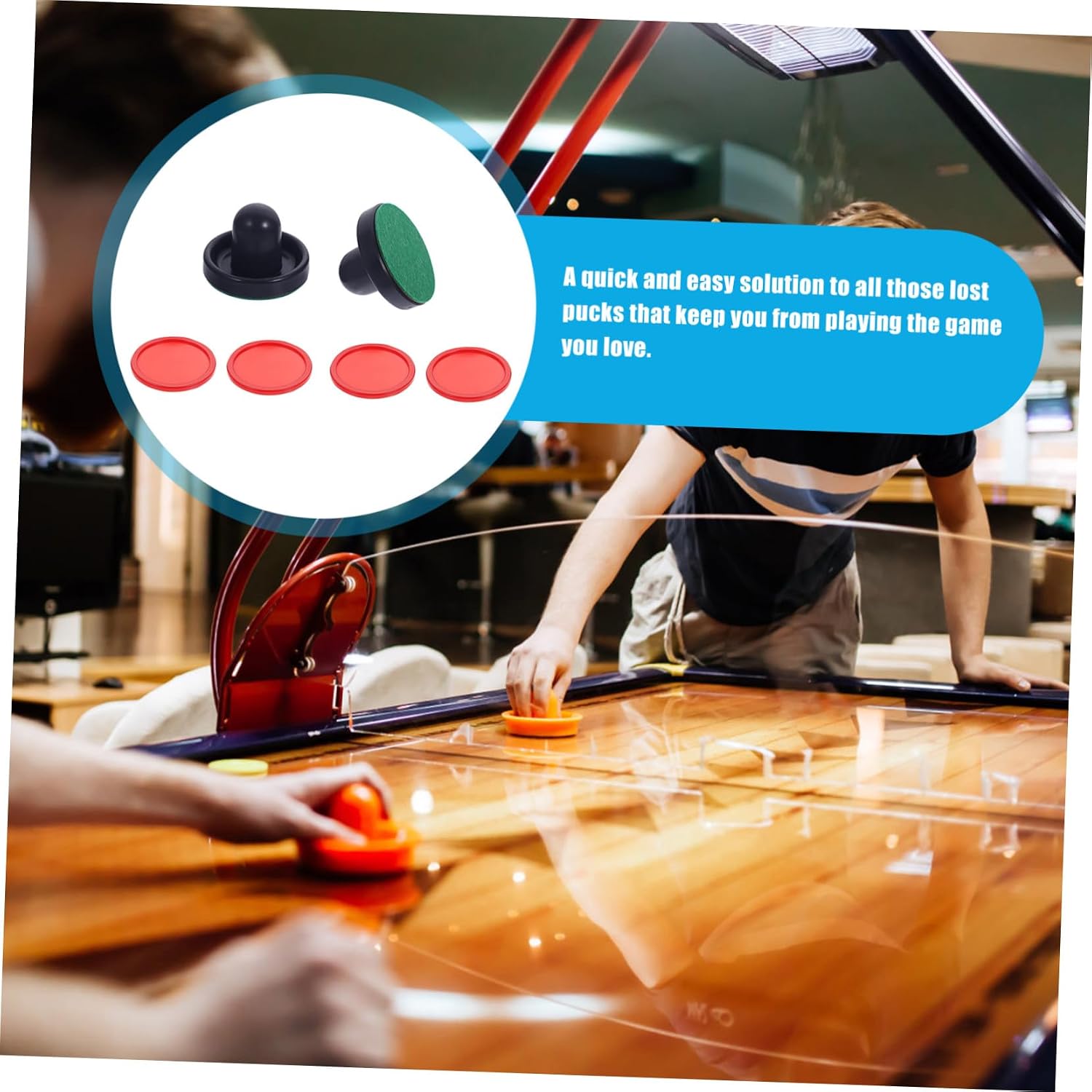 Air Hockey Pushers and Pucks Replacement for Game Tables Kit with Blue Paddles and Red Pucks Lightweight and Impact-Resistant Accessories for Air Hockey Players