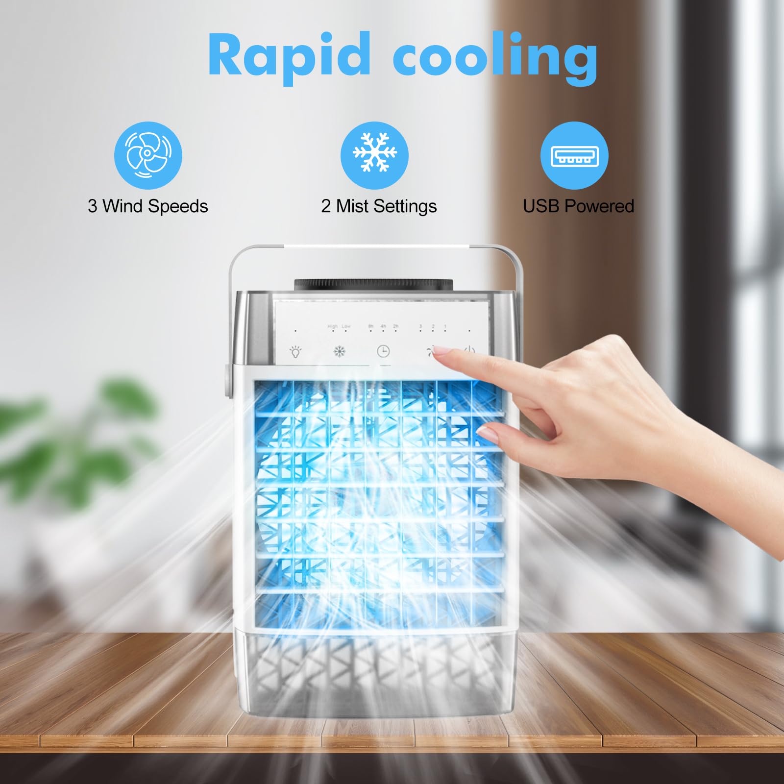 Przenośny wentylator i nawilżacz powietrza 4 w 1 z 7 kolorami LED 3 prędkościami 2 mgły M 1000 ml mini chłodnica powietrza do domowego biura sypialni i podróży