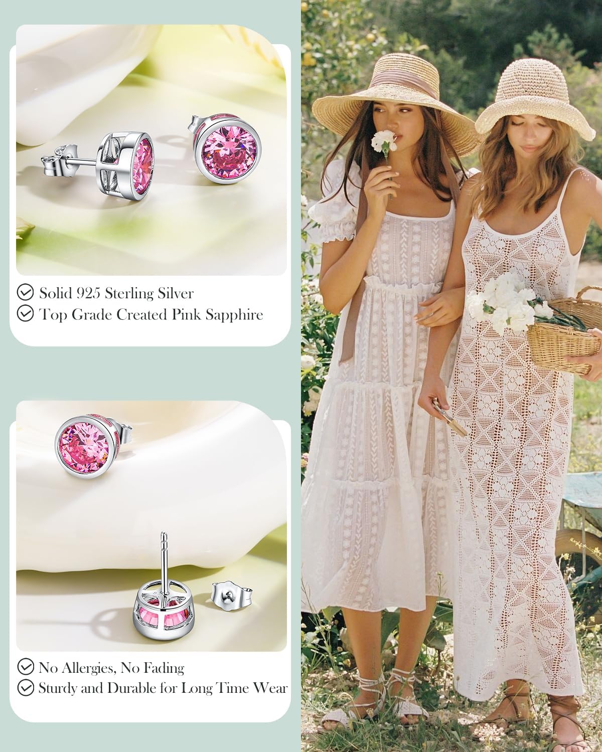 925 Sterling Silver Bezel Birthstone Stud Earrings for Women Hypoallergenic Anniversary Birthday Valentines Jewelry (with Gift Box) - Image 3