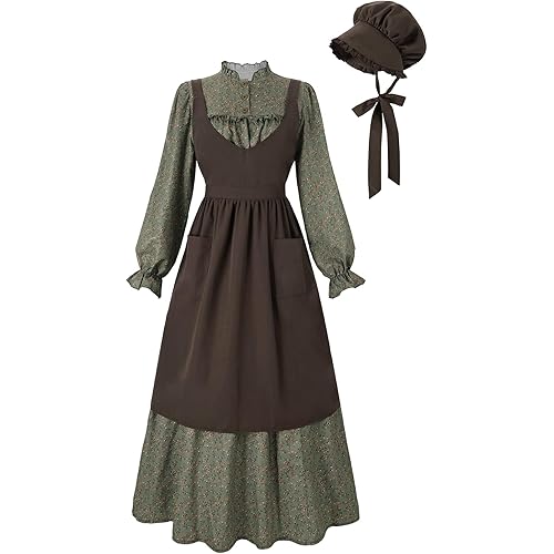 Nuoqi Prairie Dress Women Pioneer Dresses Adult Colonial Costume Women with bonnet