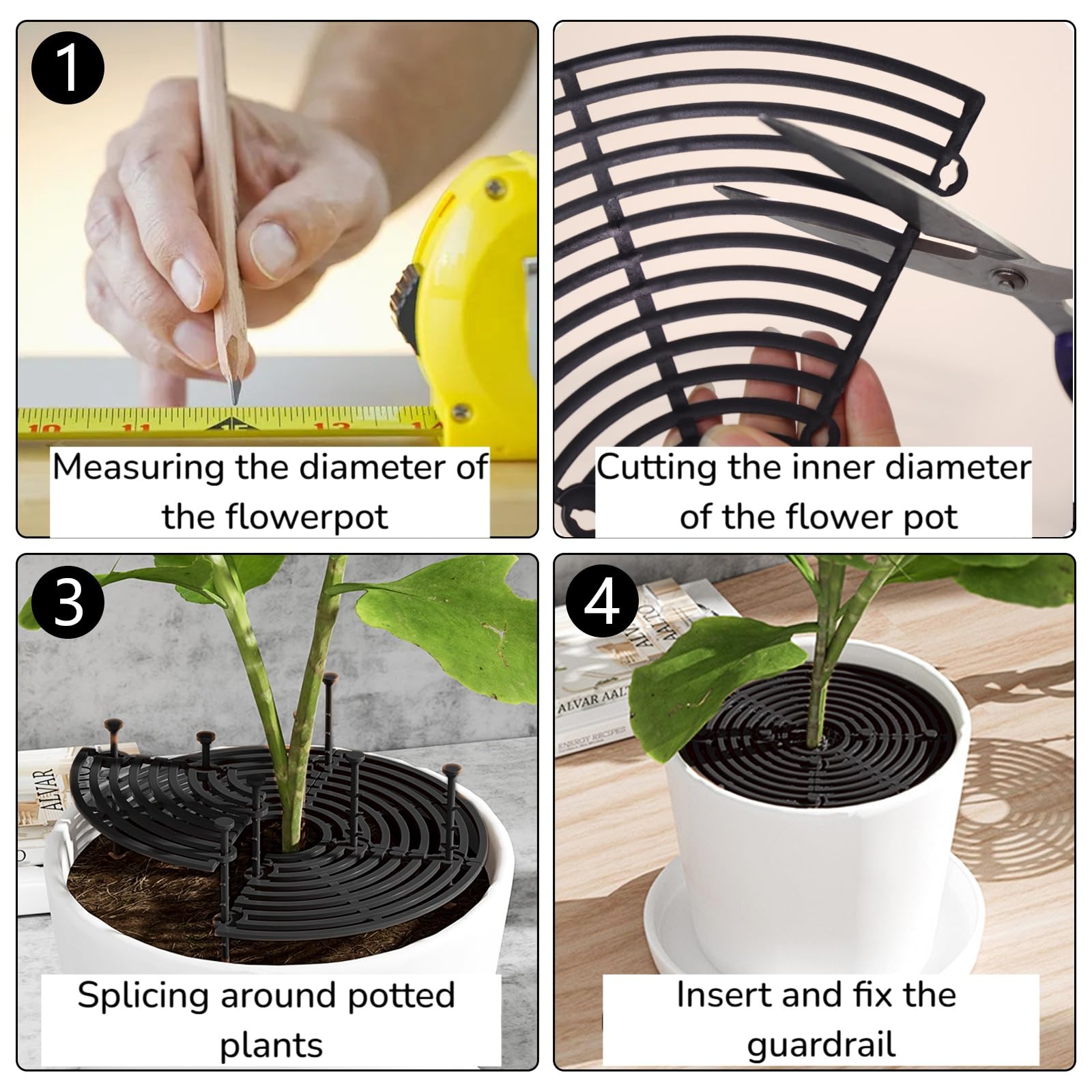 Grille de Protection pour Pot de Fleurs, Cache Pot de Fleurs en Grille Noire Rond 30 cm, Découpable, Protège Plantes pour Chat, Chien, Bébé, Enfant, Animaux (carré, 30cm)