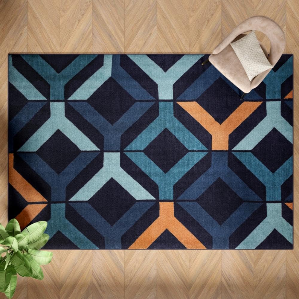 Textured Tufted and Printed Carpet | Rectangular Carpet for Your Living Room & Drawing Room | Soft, Stylish & Durable | 5 x 7 feet | Micro Polyester | Anti Skid Backing | Hacienda- Black/Blue/Yellow-picture-29