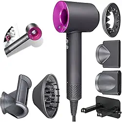 Secador de Cabelo Iônico Premium 1600W com Difusor e Bocal – Secagem Rápida com Ar Quente e Frio, Ideal para Cabelos Cacheados e Lisos – Design Ergonômico, Rosa e Cinza – 110V