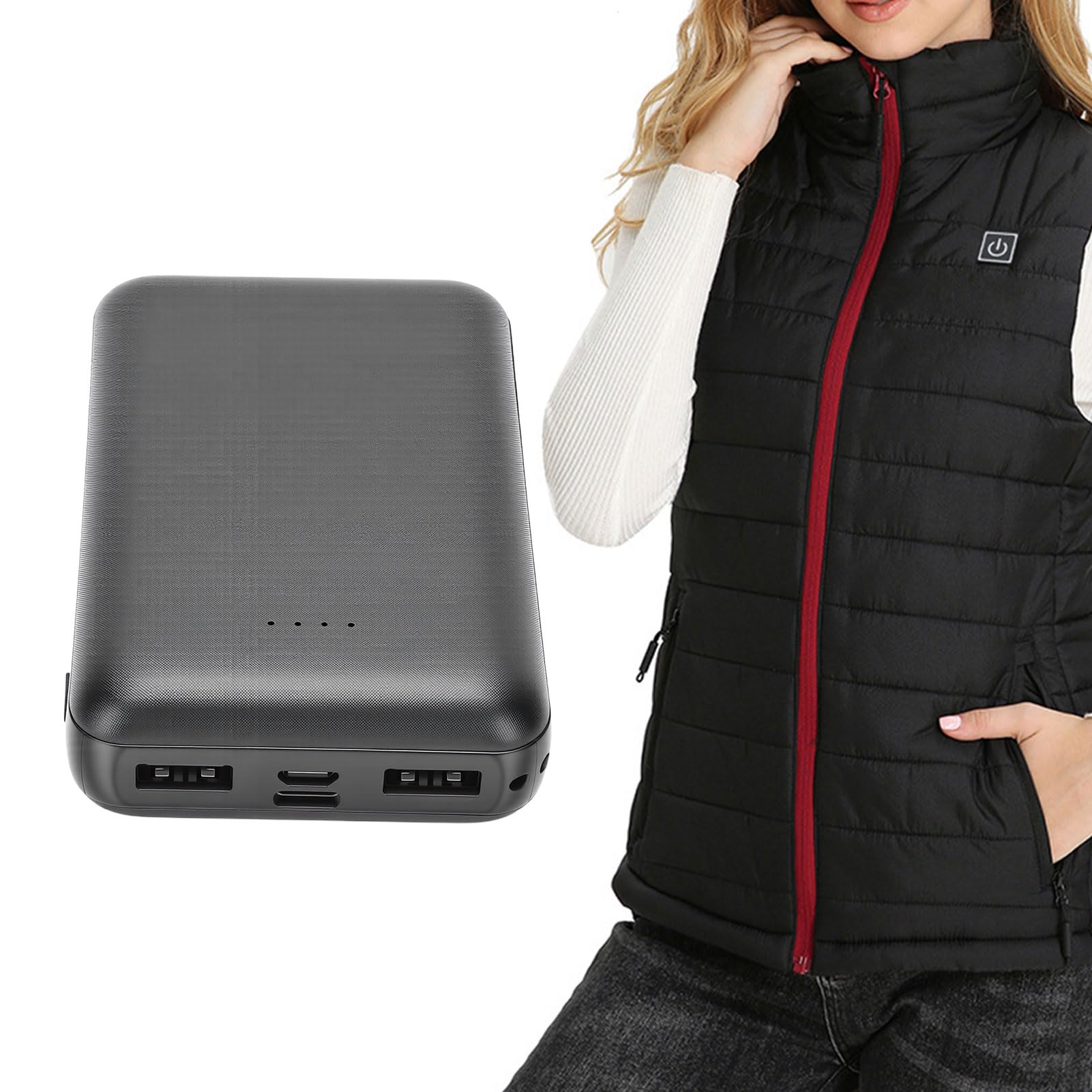Vikye Batterie de Gilet Chauffant 20000mAh, Batterie Externe 5V 2A avec Voyant Lumineux, Rechargeable pour Gilet Chauffant, Veste et Pantalon