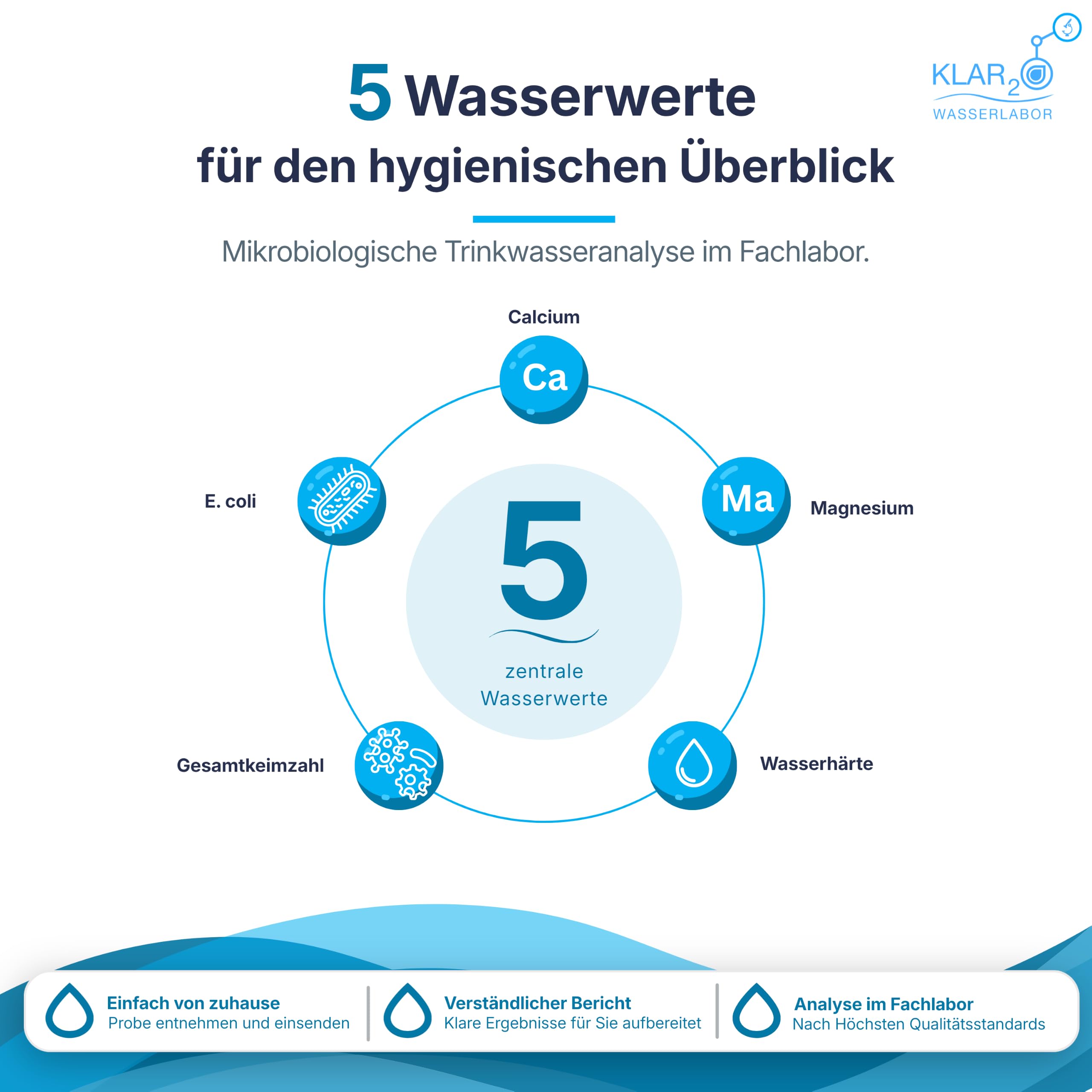 BakterienProfi Trinkwasseranalyse: Labor-Wassertest mit 5 Prüfwerten inkl. E. coli, Gesamtkeimzahl & Wasserhärte