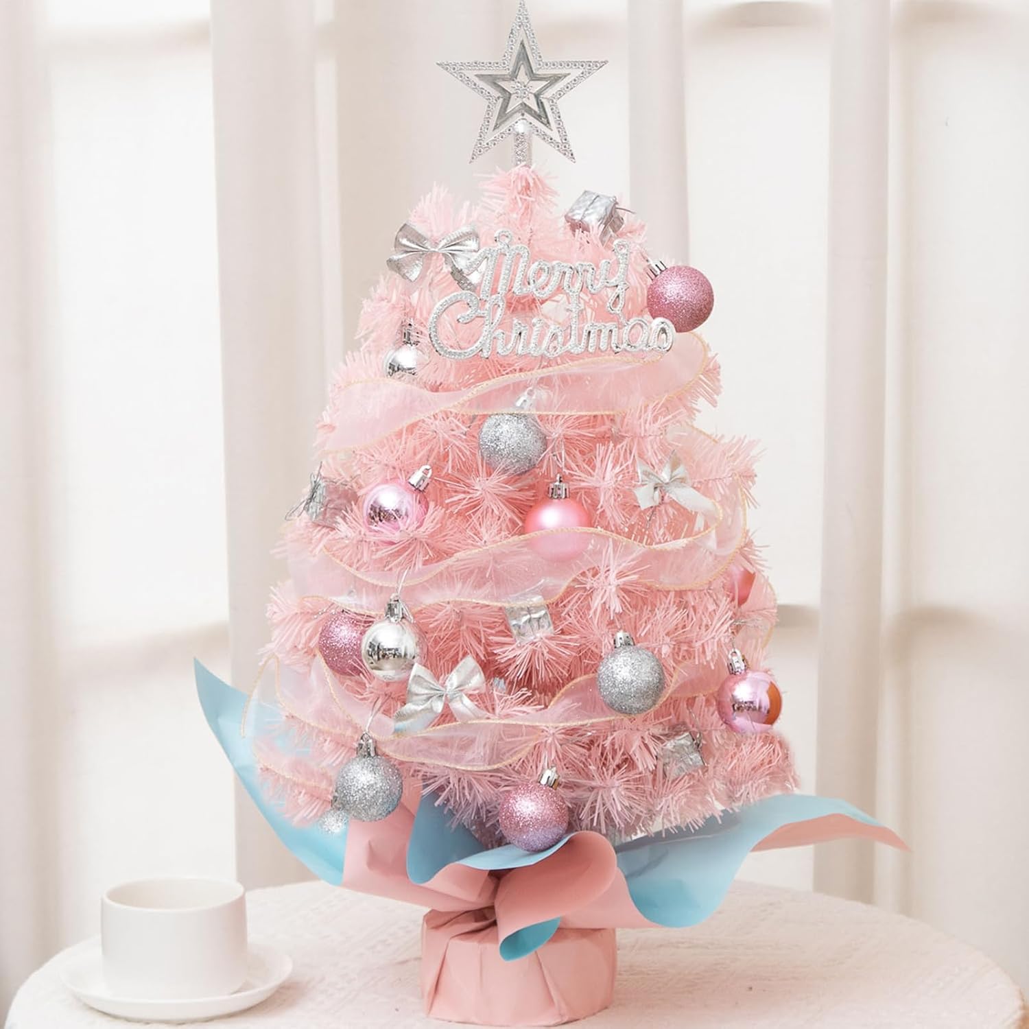 Small Pink Christmas Tree?Mini Christmas Tree with Lights?20" Mini Pink Christmas Tree, Artificial Small Table Top Christmas Tree ? Tabletop Christmas Tree for DIY Pink Christmas Decoration Gifts