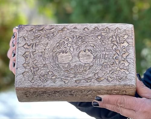 Miniatura 3 de Caja de almacenamiento KayJayStyles, de madera, tallada a mano, para joyería, Palo de rosa, Tree of Life, L