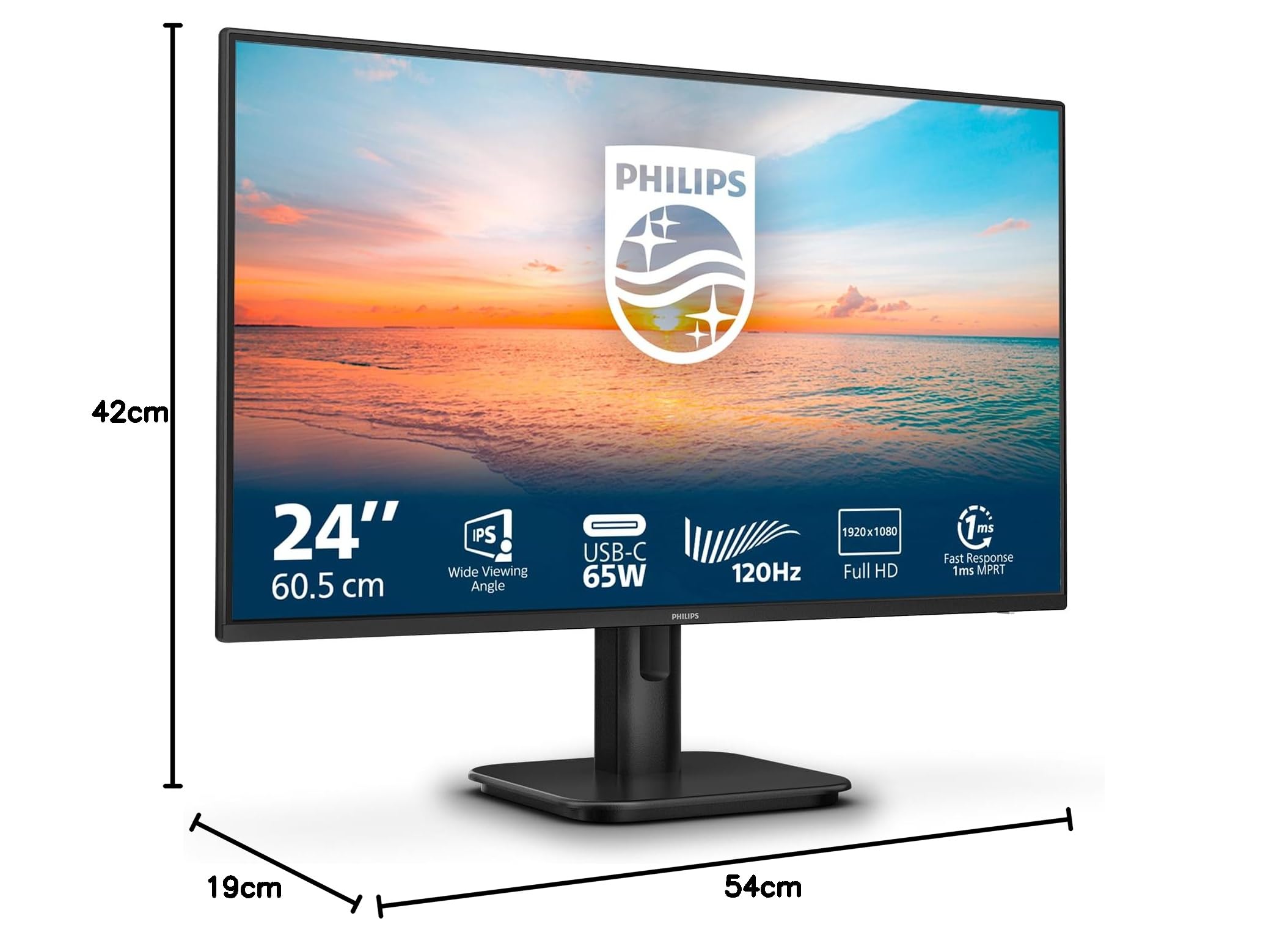 PHILIPS 24E1N1300A - 24 Inch FHD Monitor, 100Hz, IPs, 1ms, USB-C