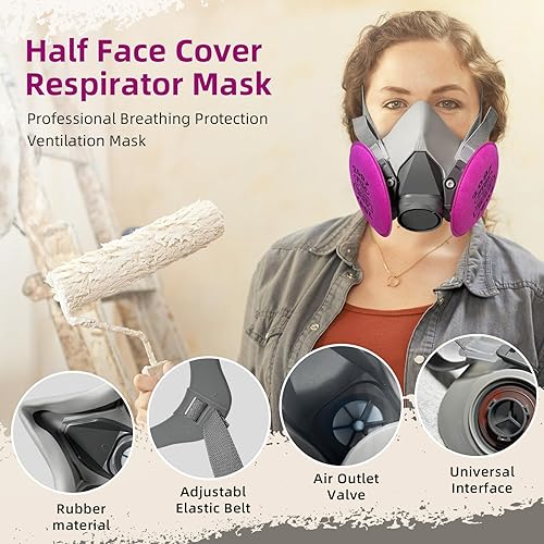 Miniatura 6 de STARBST Máscara de pintura de media cara con respirador, máscara respiradora con 4 piezas (2 pares) 2097 filtros y tapones para los oídos, perfecta
