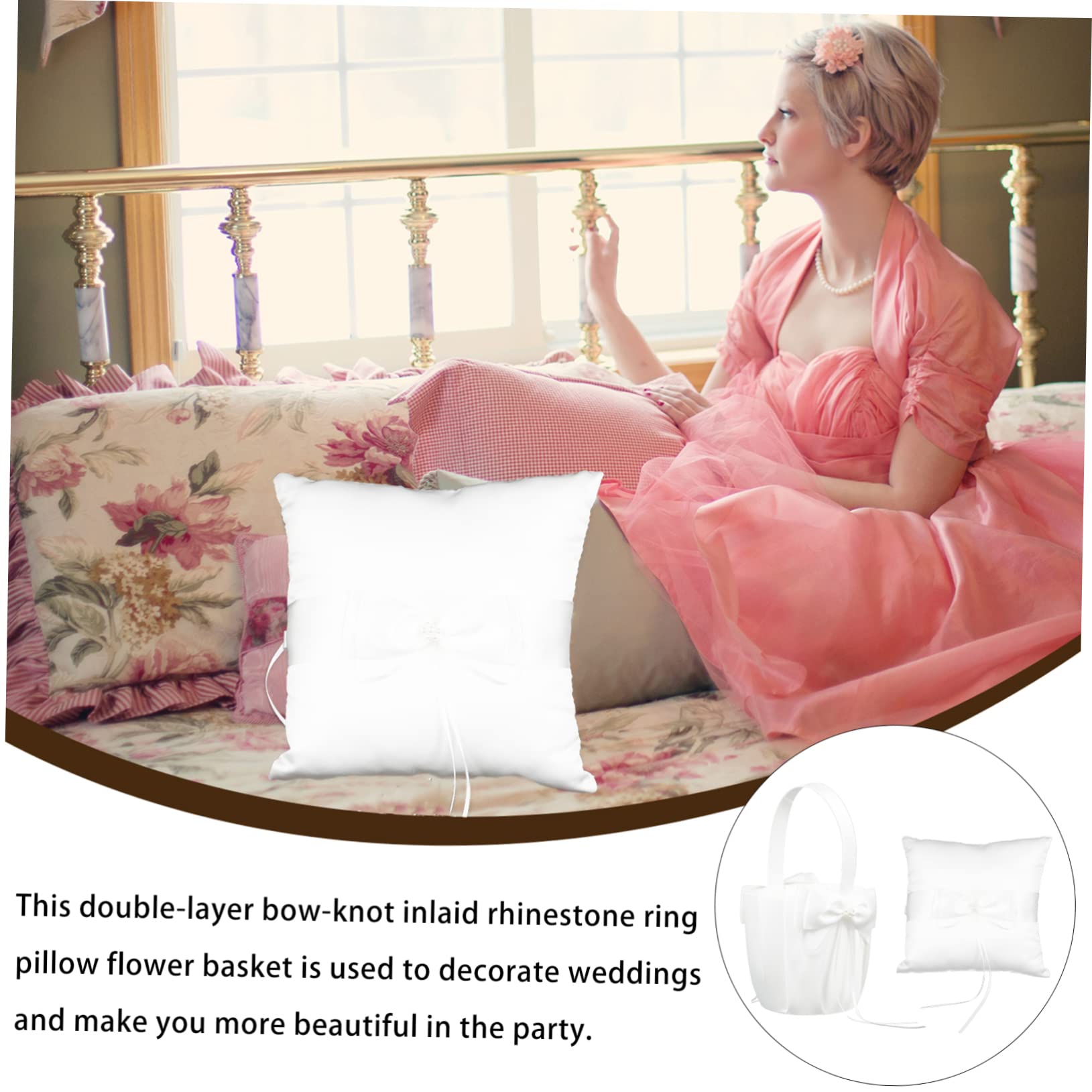 COLLBATH 2 Stück Hochzeitskorb aus Stoff Weiß für Ringkissen und Blumenmädchen bei Hochzeit oder Feier
