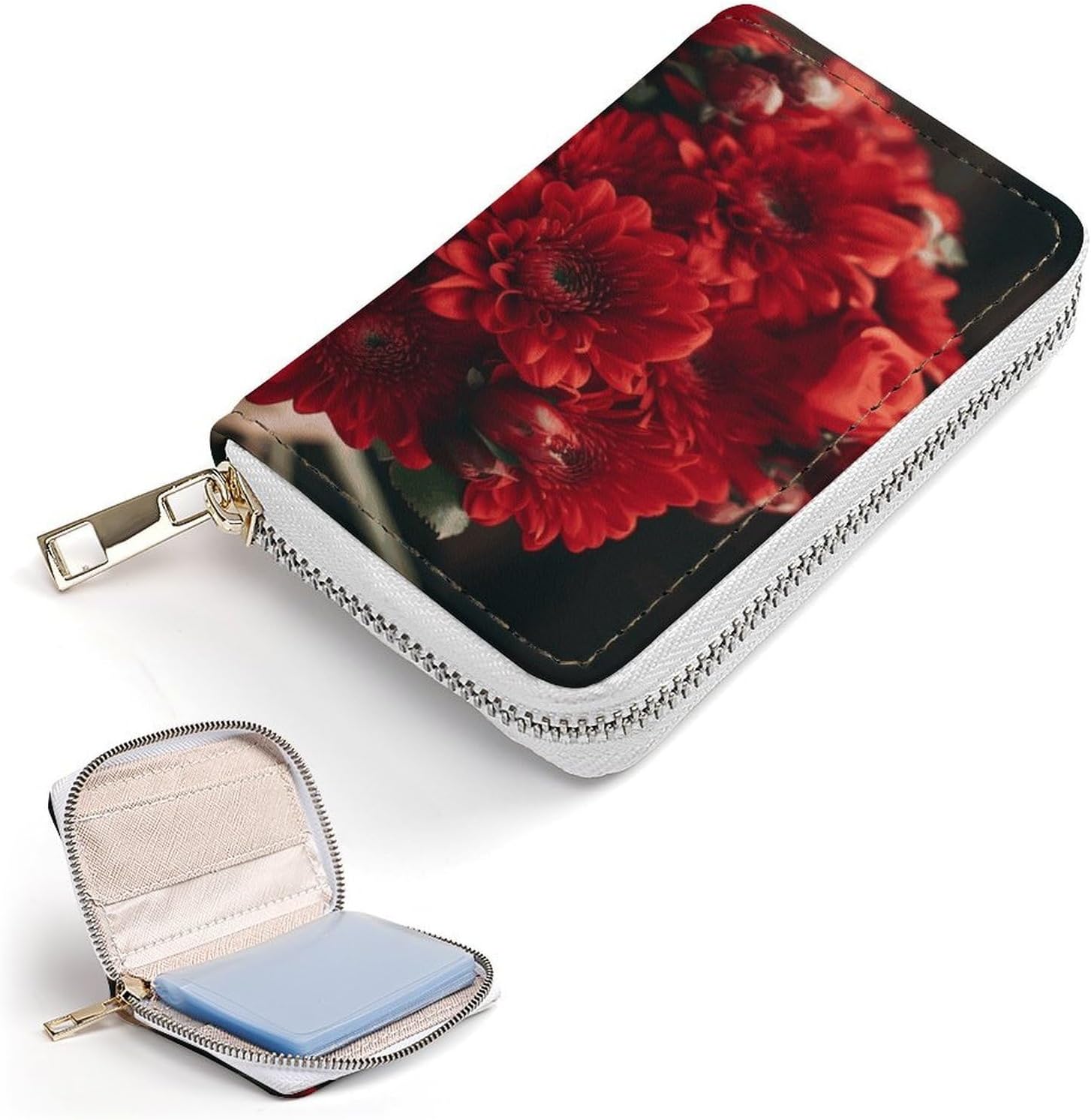 Bouquet of Red Flowers Card Holder RFID Blocking,Credit Card Wallet for Women And Men,Card Case Organizer Bag with Zipper