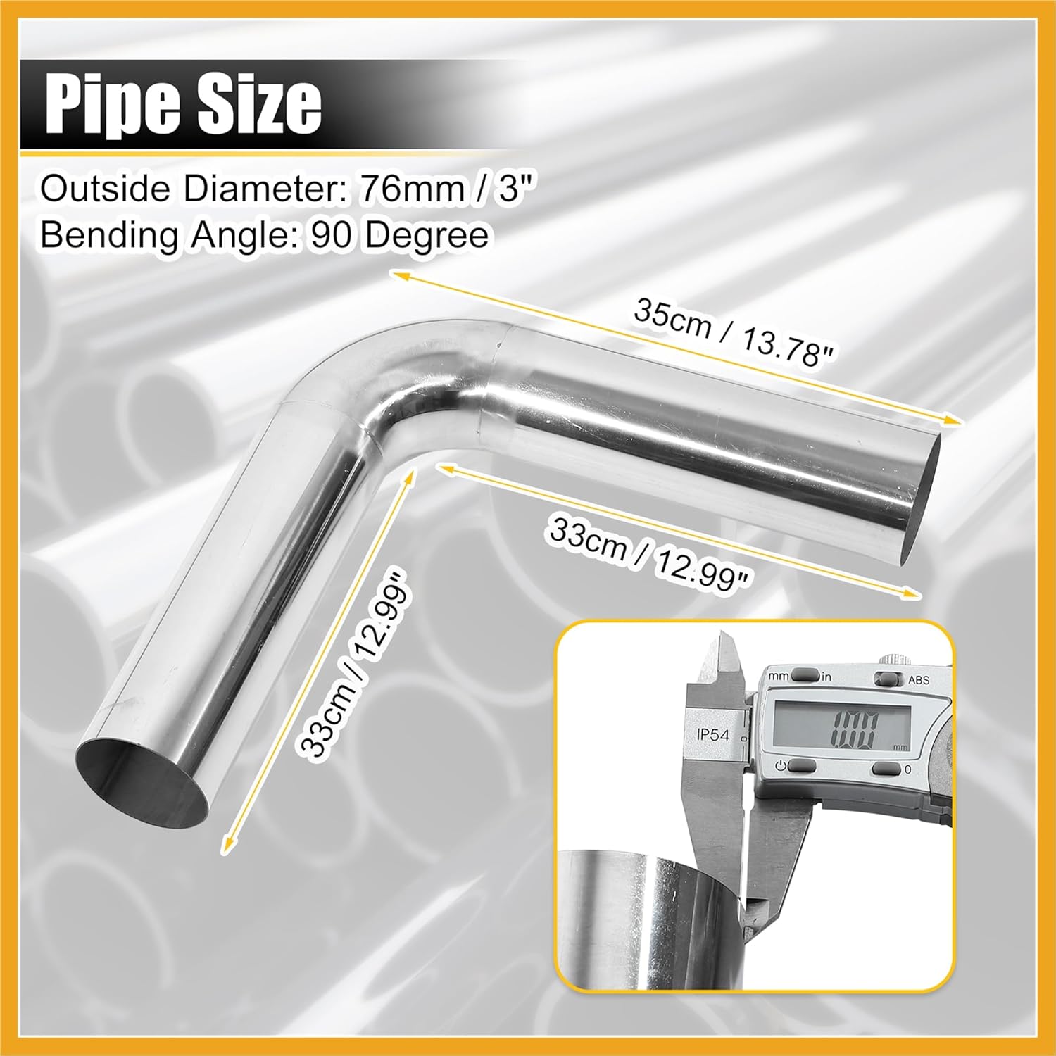 90 Degree Bend 3" OD Car DIY Custom Mandrel Exhaust Pipe 3 Inch Tube Pipe 12.99 Inch End to End T304 Stainless Steel Universal Fit Replacement