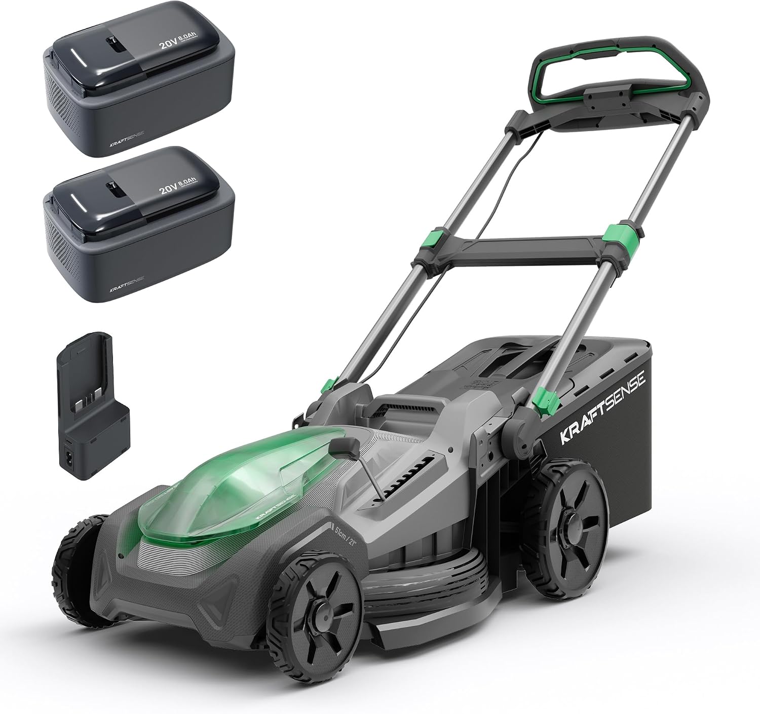 21″ 40V Max Brushless Cordless Electric Push Lawn Mower | Includes two 20V Max 8.0Ah batteries and charger; 296Wh total rated energy and 3-in-1 mowing for medium-to-large yards.