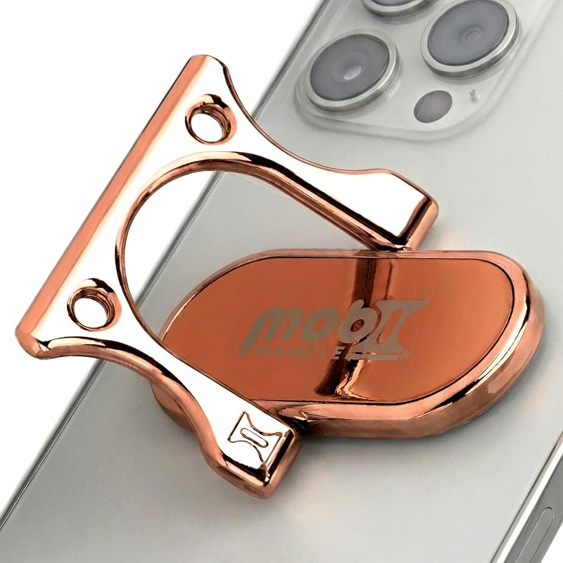 Agarre y soporte patentados para teléfono con 3 dedos - Soporte de bucle cómodo y seguro para iPhone y Android - Aleación de zinc ultradelgada - Listo para montaje magnético - Alternativa de anillo para teléfono celular [Oro rosa]