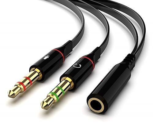 Miniatura 1 de Audífonos y micrófono Maeline bañado en oro de 35mm hembra a 2macho y Splitter de cable plano