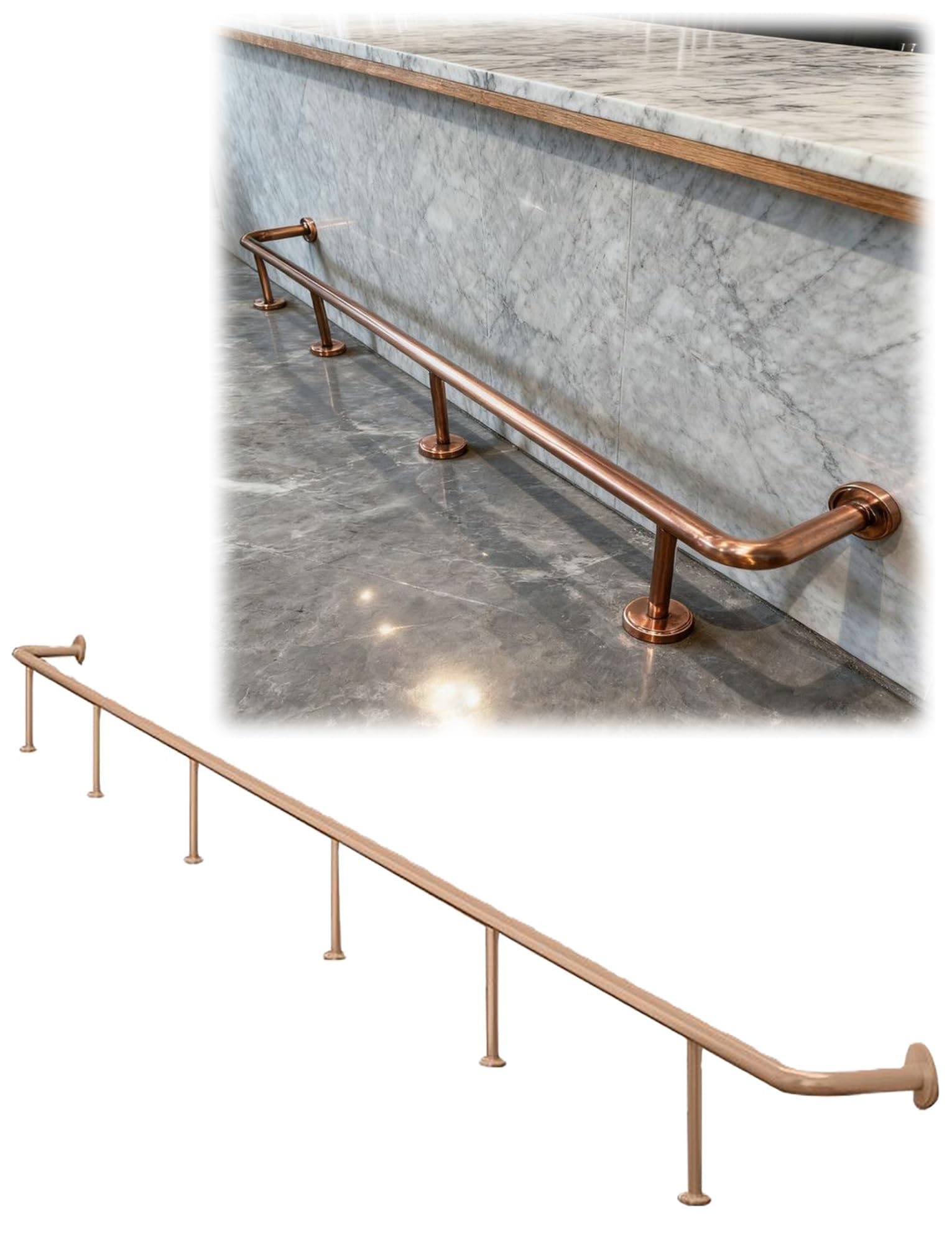 IvyLoutish Brushed Stainless Steel Commercial Bar Foot Rail Kit - 2.3ft Rose Gold Foot Rest for Home Pub & Undercounter Mounting, Durable & Stylish Bar Accessory