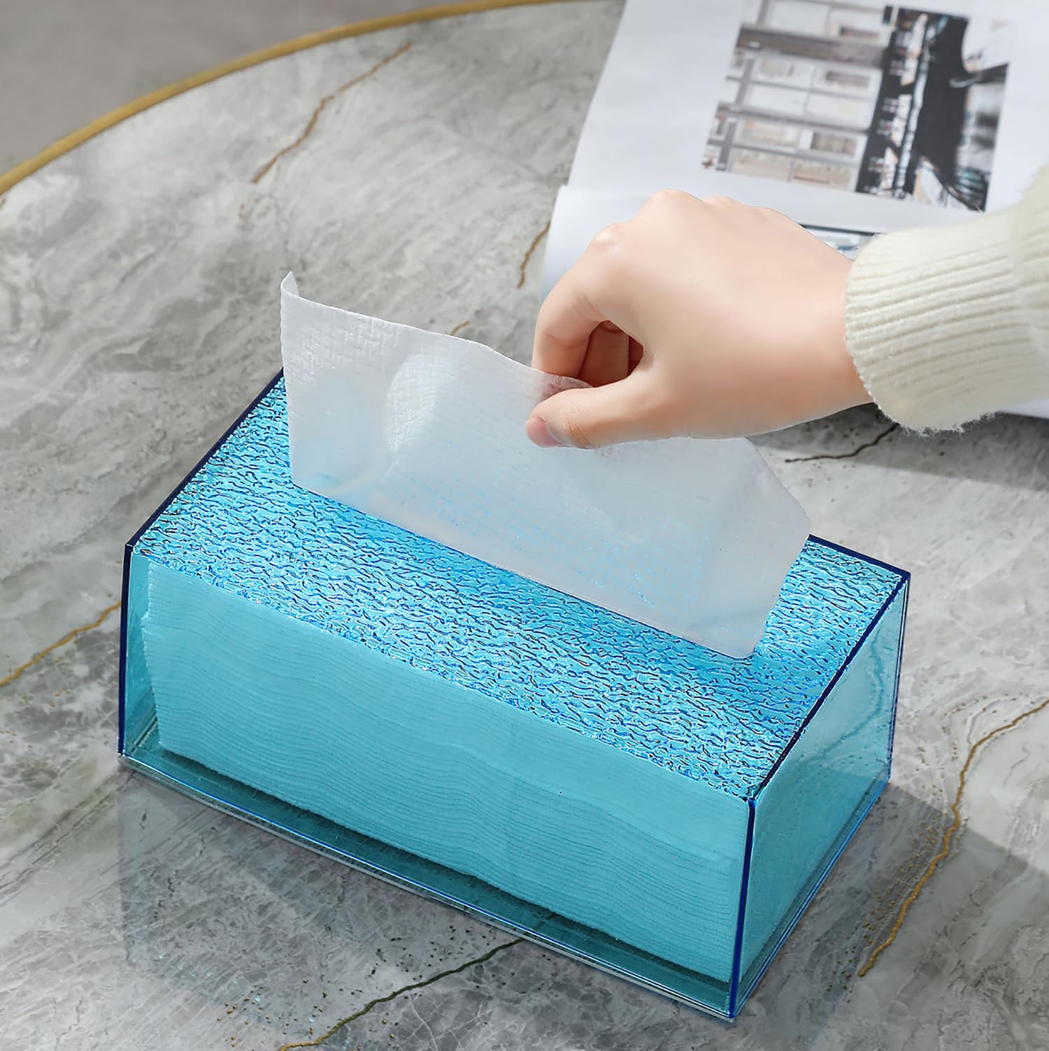 Amazon｜Moorfowl ブルークリアティッシュボックスカバー 長方形