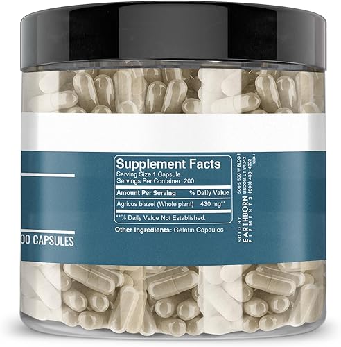 Miniatura 2 de Earthborn Elements Agaricus Blazei 200 cápsulas, puras y sin diluir, sin aditivos