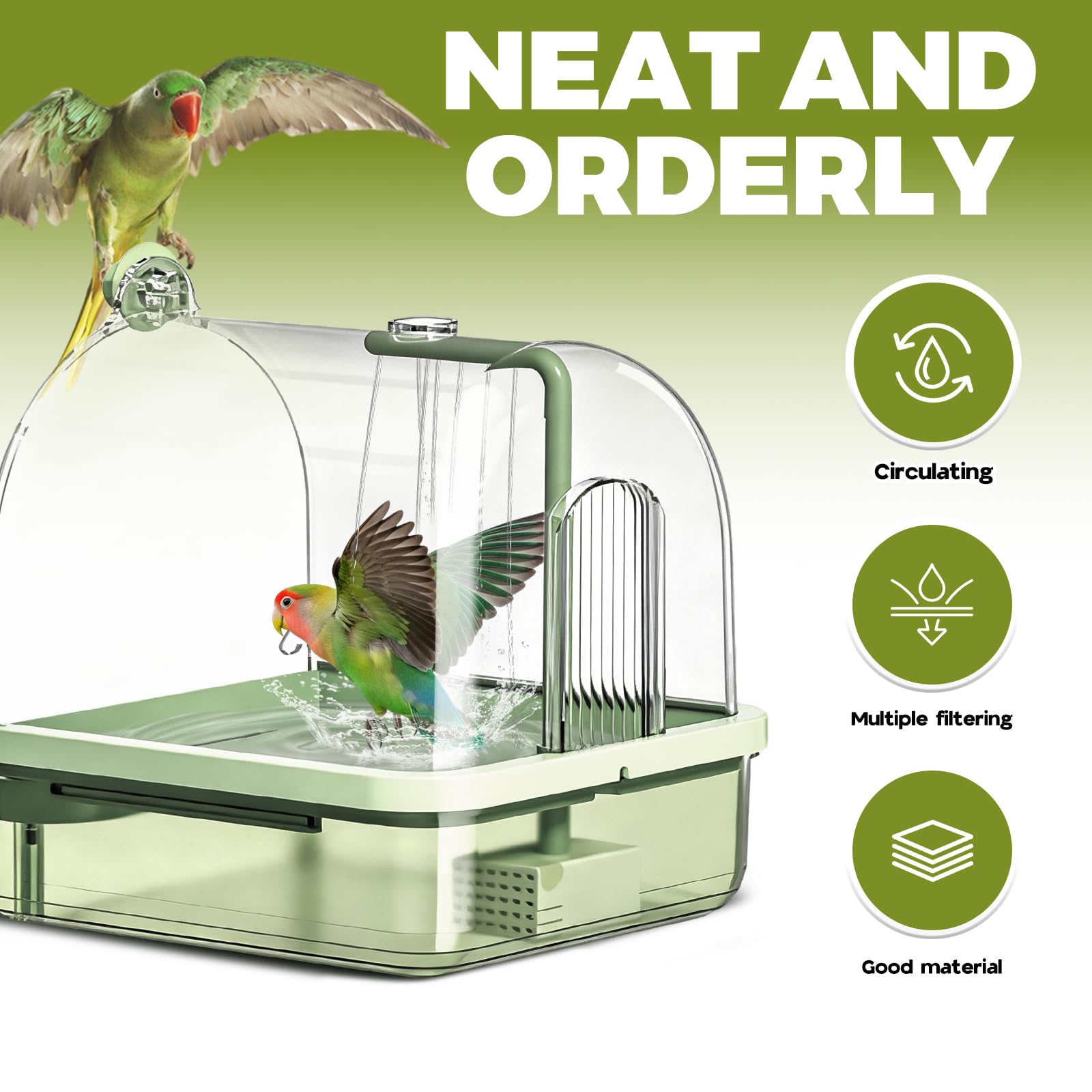 Automatische Vogeltränke für Käfig, automatisches Sittichbad mit Pumpe, Filter, Vogeldusche für den Innenbereich, mit fließendem Wasser, für Haustiere, Vögel, Wellensittiche, Nymphensittiche