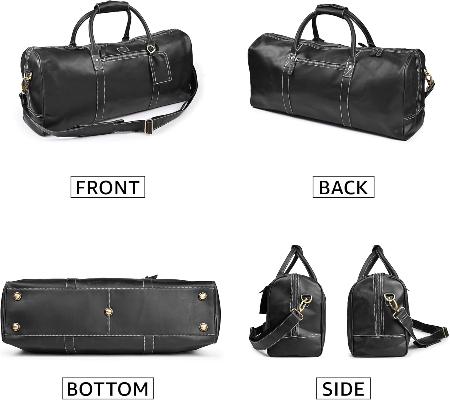 Leather Village Leather Duffel Bags for Men & Women-Stylish Travel Weekender Carry-On Sports Gym Overnight Luggage Bag - 20 Inch - Black - Image 4