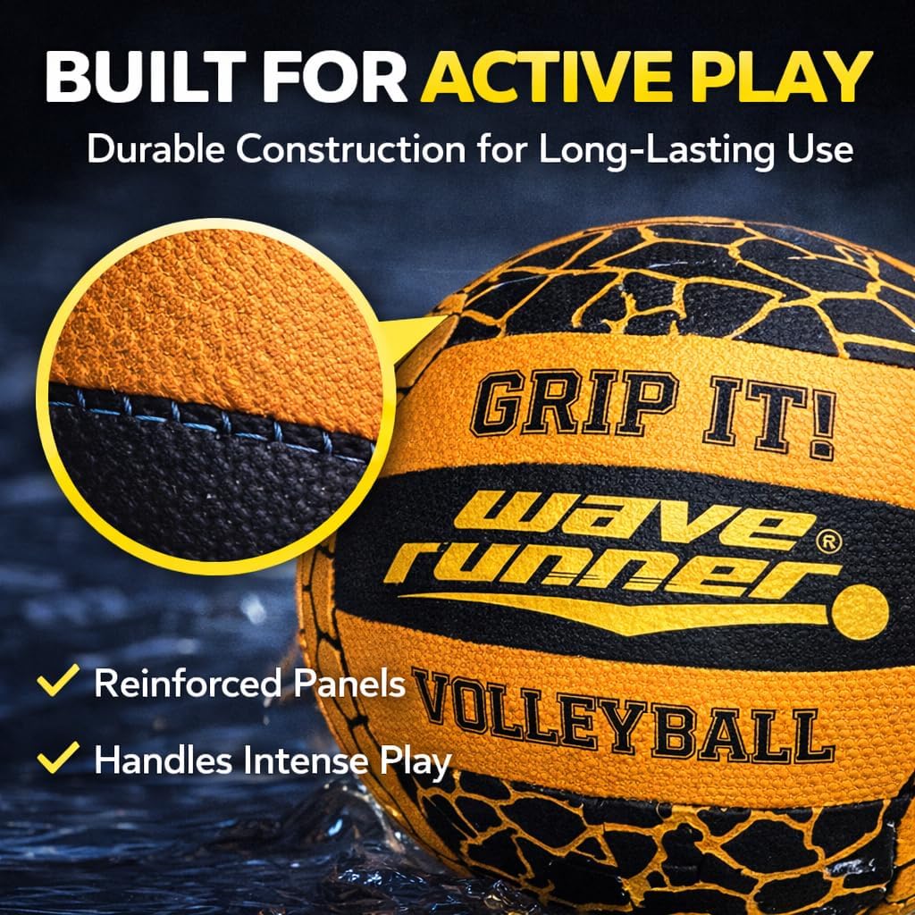 Wave Runner Waterproof Volleyball with Sure-Grip Technology - Beach & Pool Volley Ball for Kids, Teens, Adults | Outdoor Sports Gear for Day & Night Play