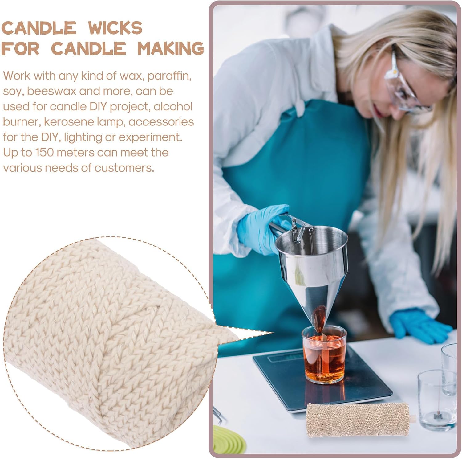 Braided Candle Wicks for Candle Making Smokeless Long Cotton Wick Suitable for Pillar Taper Beeswax