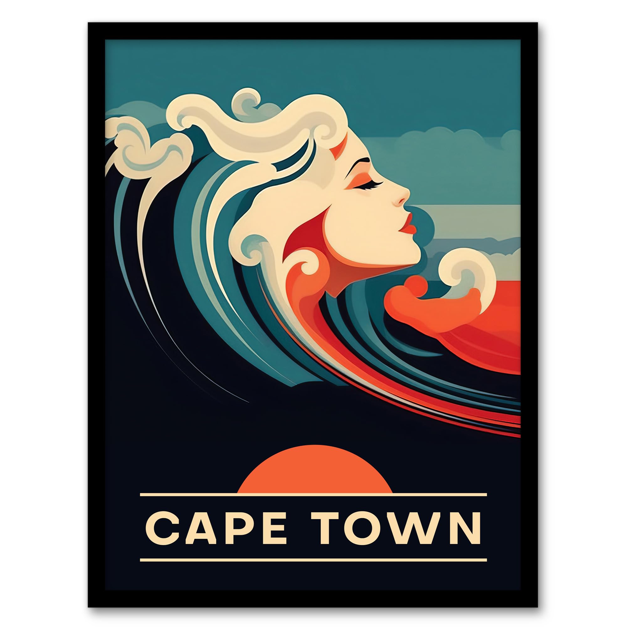 Artery8 The Seaside Calls Cape Town Beach South Africa Sunset Woman of the Waves Sea Siren Ocean Artwork Framed Wall Art Print 18X24 Inch