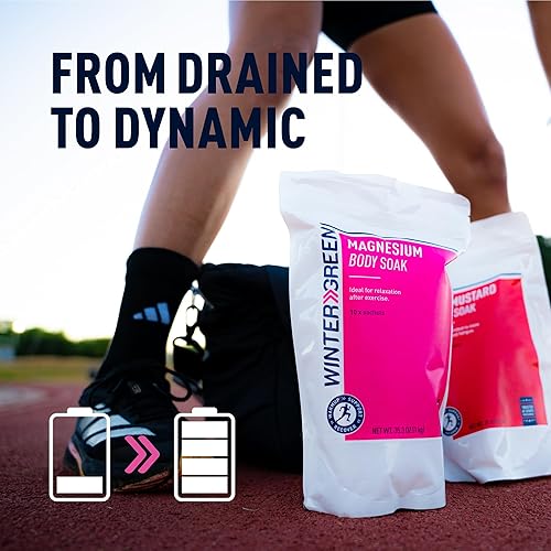 Miniatura 6 de Wintergreen Remojo de baño de magnesio, 10 sobres de 3.53 oz  Sal de Epsom y copos de magnesio para la recuperación muscular, baño corporal