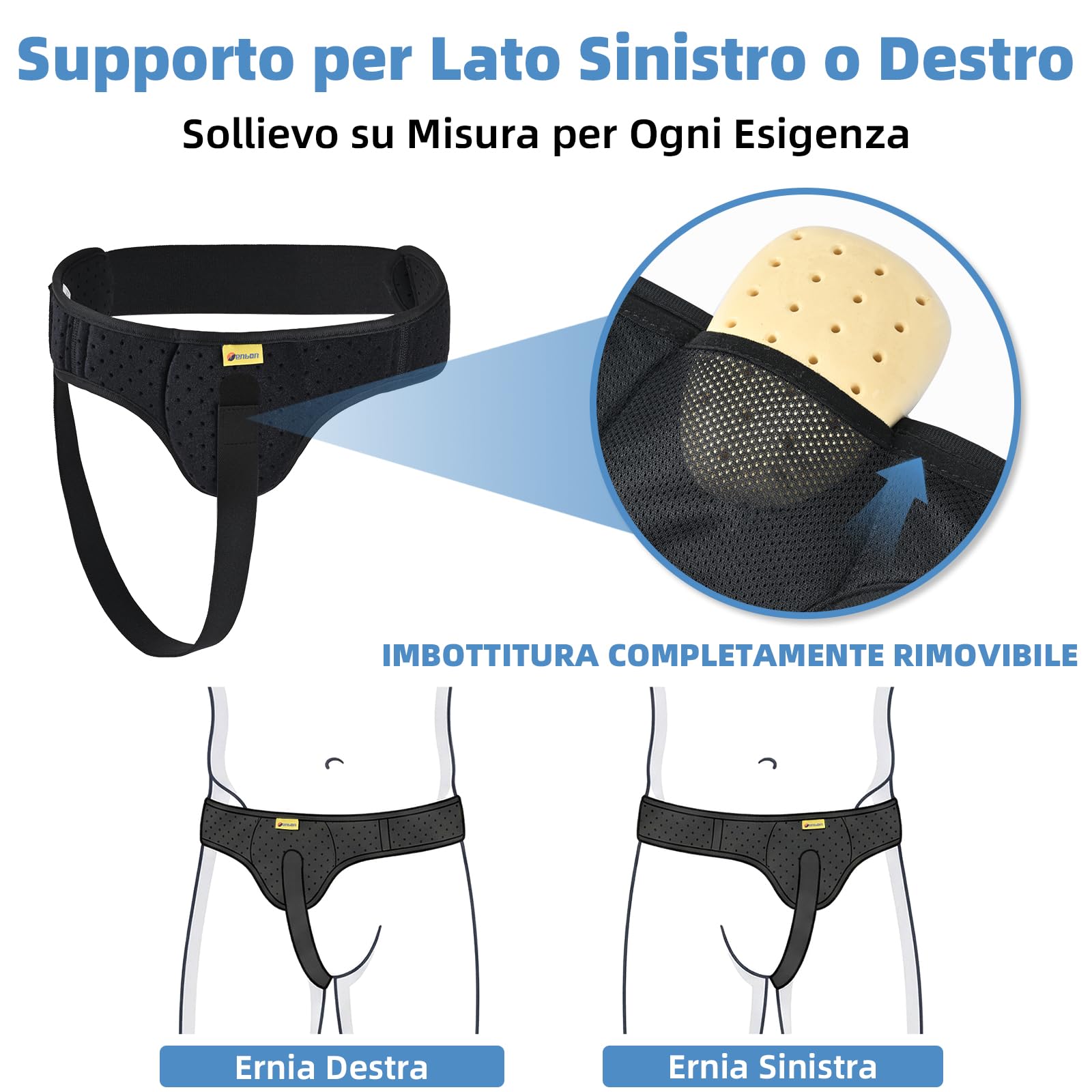Tenbon Cintura per ernia per uomini e donne Cintura per ernia regolabile flessibile Supporto per ernia Sollievo dal dolore con cuscinetti di compressione rimovibili Ernia sinistra e destra (L, Black)