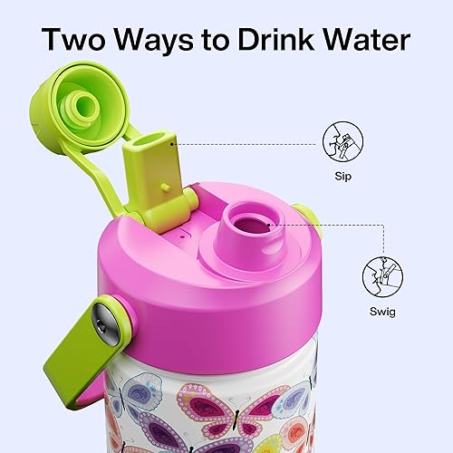 Miniatura 912 de ENCOOL Botella de agua aislada con popote, de acero inoxidable, a prueba de fugas, sin BPA, al vacío de doble pared que se mantiene fría durante 24