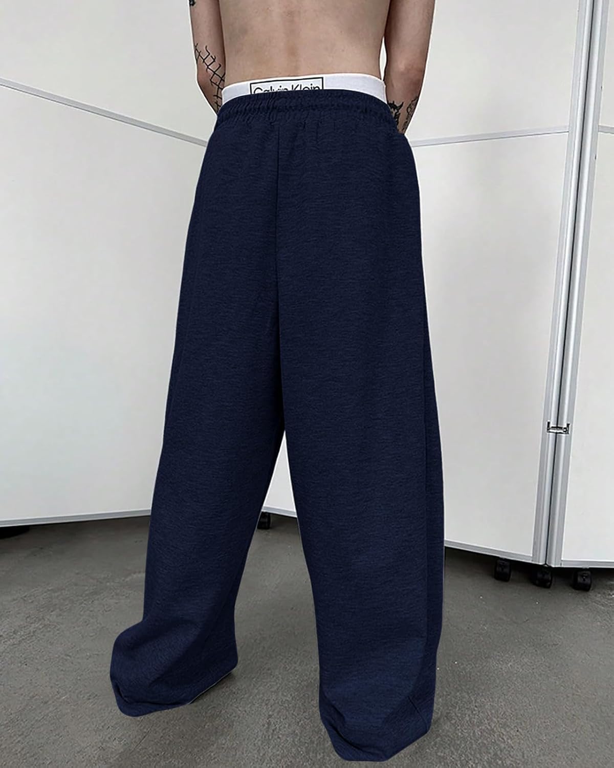 BUXKR Men's Baggy Sweatpants Wide Leg Sweat Pants Fleece Lounge Cotton Loose Elastic Drawstring Waist Pants with Pockets - Image 2