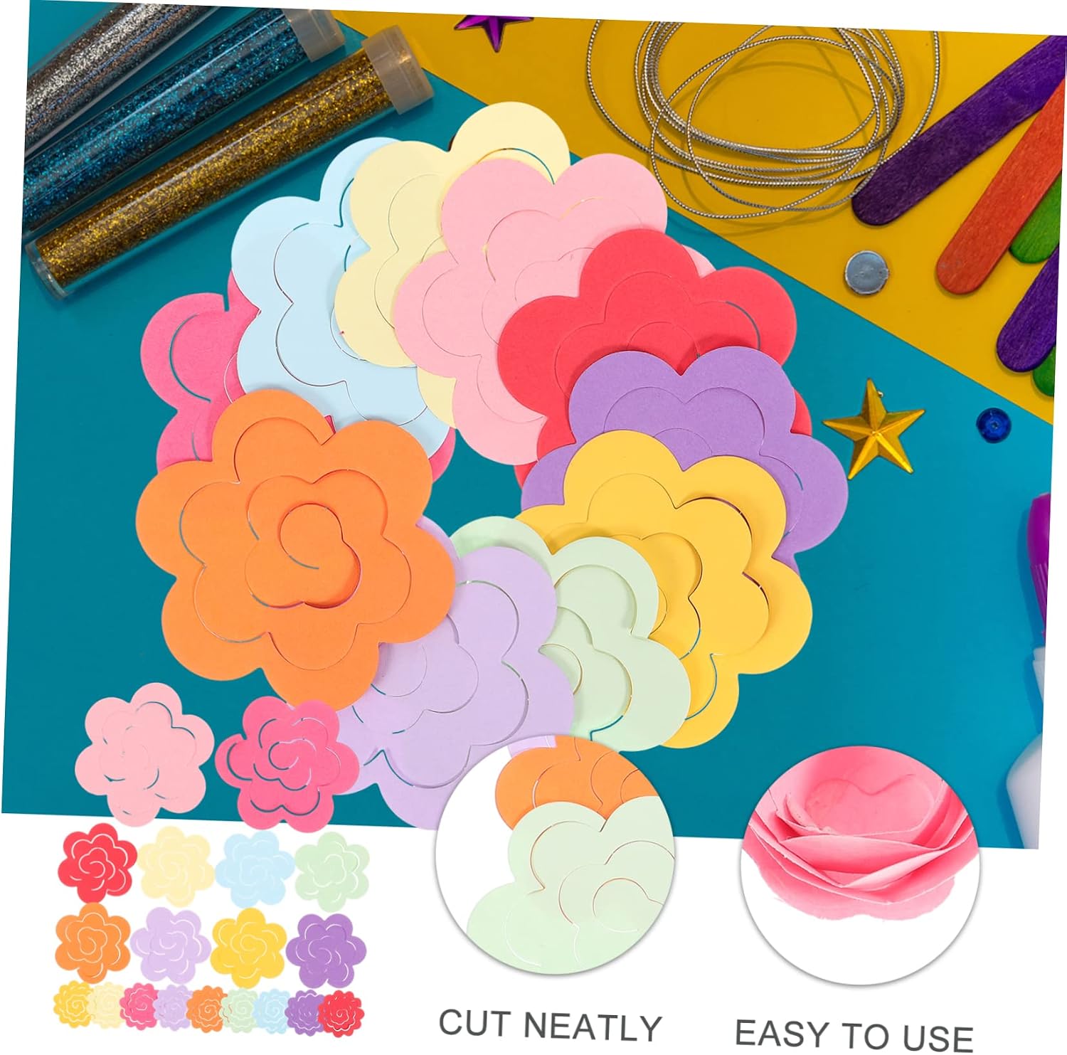 VILLFUL Fancy Paper Strips Flowers 100 Pieces DIY Origami Paper Sets for Boys and Girls